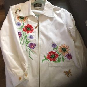 White cotton embroidery jacket by Bob Mackey